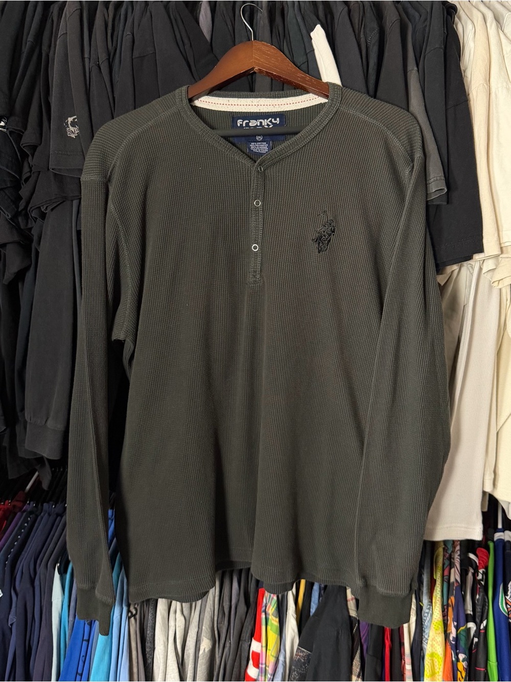 Franky Max Thermal Shirt Men’s XL Grey Quarter Snap Y2K Skater Embroidered